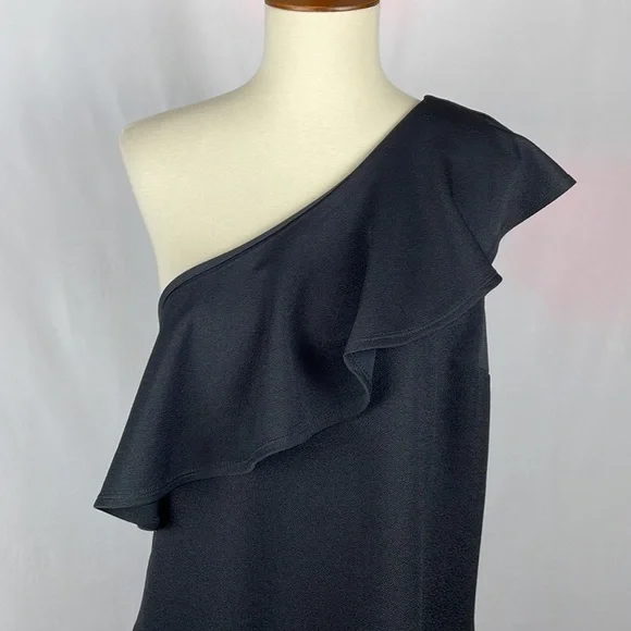 Xhilaration One Shoulder Black Side Zip Ruffle Dress - Size Large - Picture 2 of 12